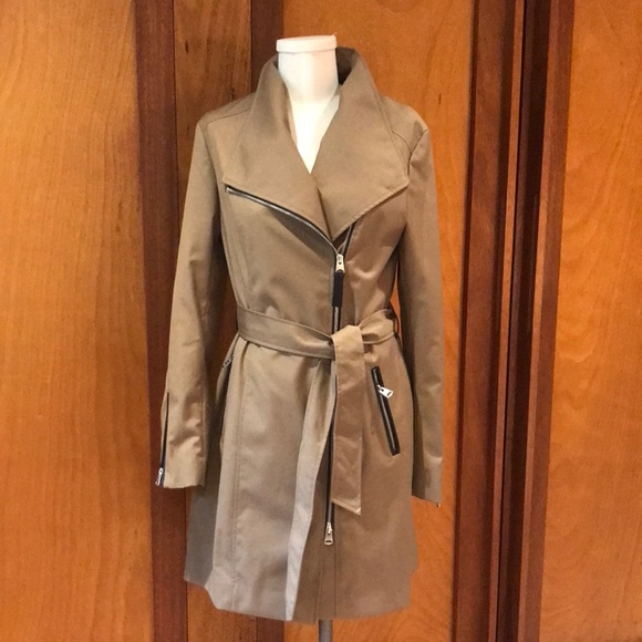 Mackage Estela Trench Coat Tan Leather Trim S EUC - Picture 3 of 15
